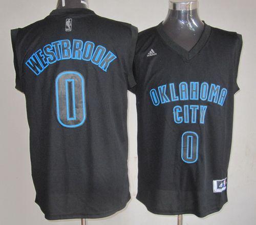 Thunder #0 Russell Westbrook Black on Black Stitched NBA Jersey