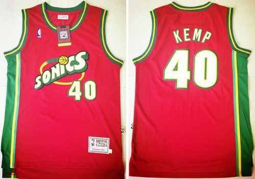 Thunder #40 Shawn Kemp Red SuperSonics Throwback Stitched NBA Jersey