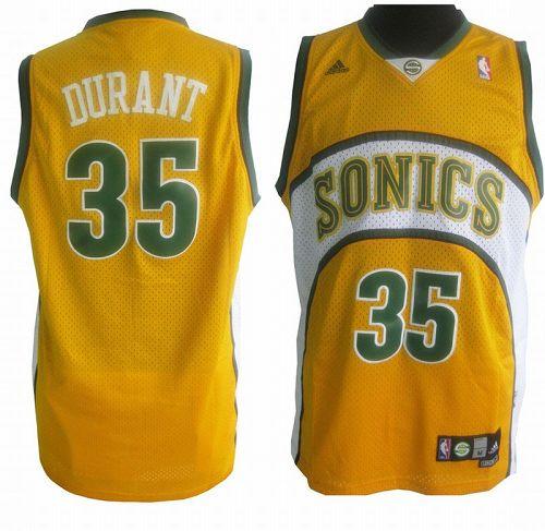 Thunder #35 Kevin Durant Yellow Seattle SuperSonics Style Stitched NBA Jersey