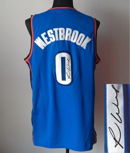 Revolution 30 Autographed Thunder #0 Russell Westbrook Blue Stitched NBA Jersey