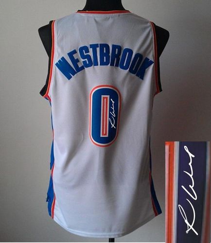Revolution 30 Autographed Thunder #0 Russell Westbrook White Stitched NBA Jersey