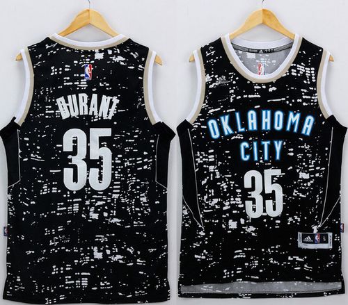 Thunder #35 Kevin Durant Black City Light Stitched NBA Jersey