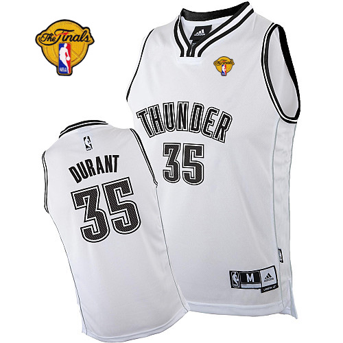 Thunder #35 Kevin Durant White on White With Finals Patch Stitched NBA Jersey