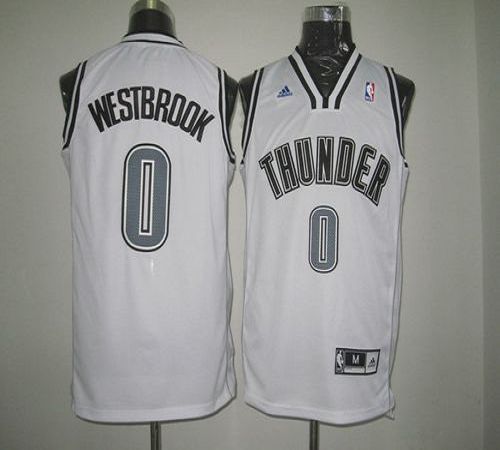 Thunder #0 Russell Westbrook White on White Stitched NBA Jersey