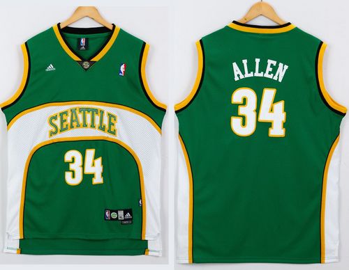 Thunder #34 Ray Allen Green Seattle SuperSonics Style Stitched NBA Jersey