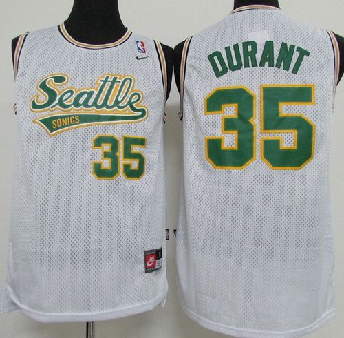 Thunder #35 Kevin Durant White Throwback Stitched NBA Jersey
