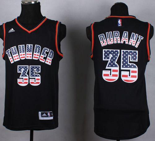 Thunder #35 Kevin Durant Black USA Flag Fashion Stitched NBA Jersey