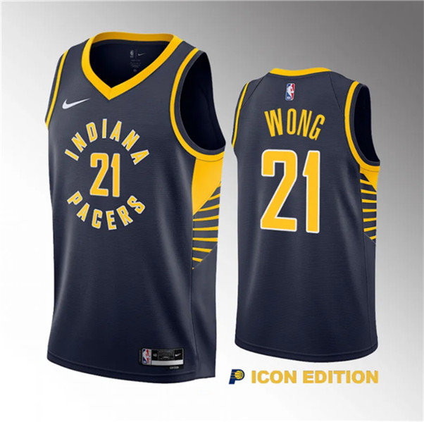Men's Indiana Pacers #21 Isaiah Wong Navy 2023 Draft Icon Edition Stitched Basketball Jersey