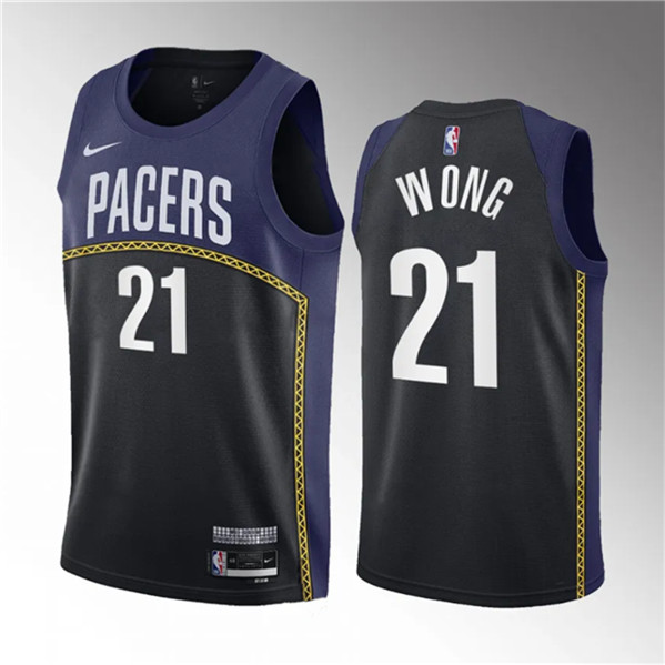 Men's Indiana Pacers #21 Isaiah Wong Blue 2023 Draft City Edition Stitched Basketball Jersey