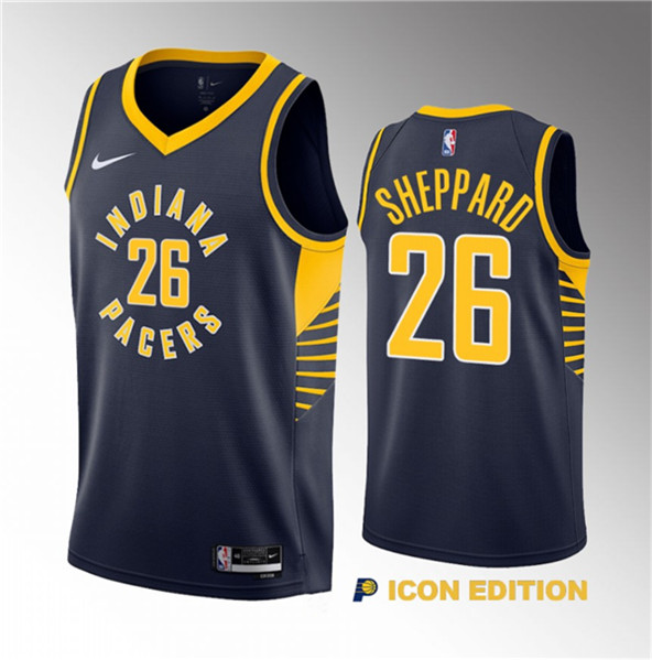 Men's Indiana Pacers #26 Ben Sheppard Navy 2023 Draft Icon Edition Stitched Basketball Jersey