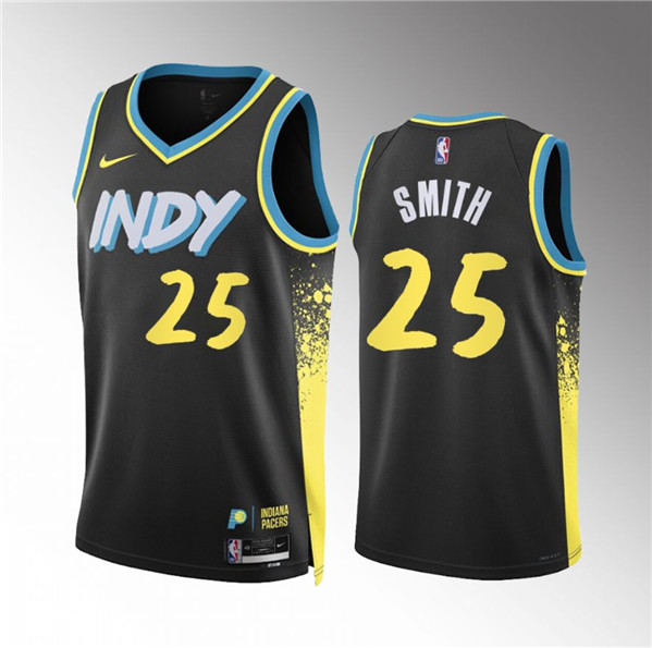Men's Indiana Pacers #25 Jalen Smith Black 2023/24 City Edition Stitched Basketball Jersey