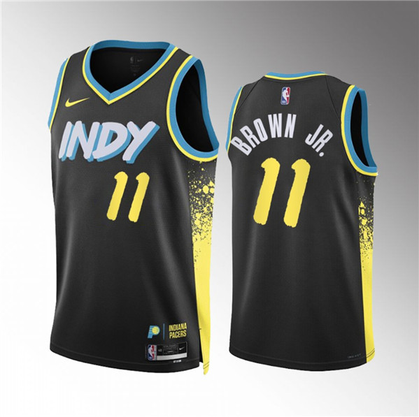 Men's Indiana Pacers #11 Bruce Brown Jr. Black 2023/24 City Edition Stitched Basketball Jersey