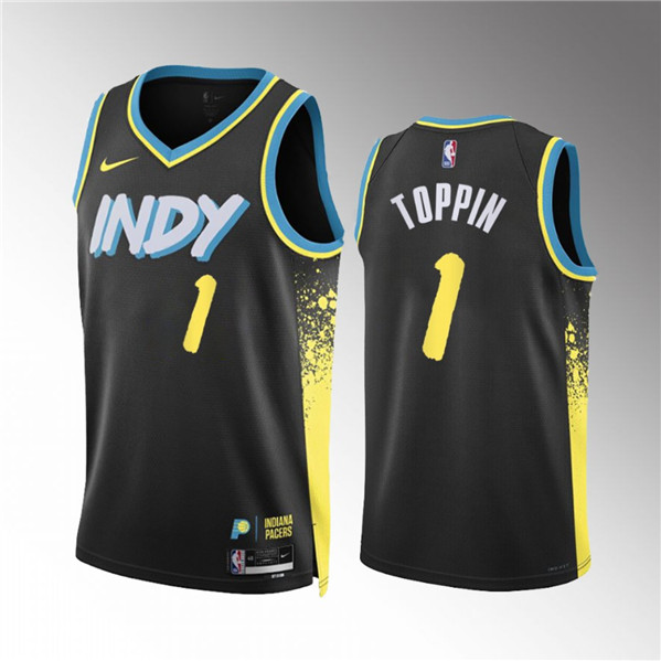 Men's Indiana Pacers #1 Obi Toppin Black 2023/24 City Edition Stitched Basketball Jersey