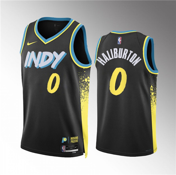 Men's Indiana Pacers #0 Tyrese Haliburton Black 2023/24 City Edition Stitched Basketball Jersey