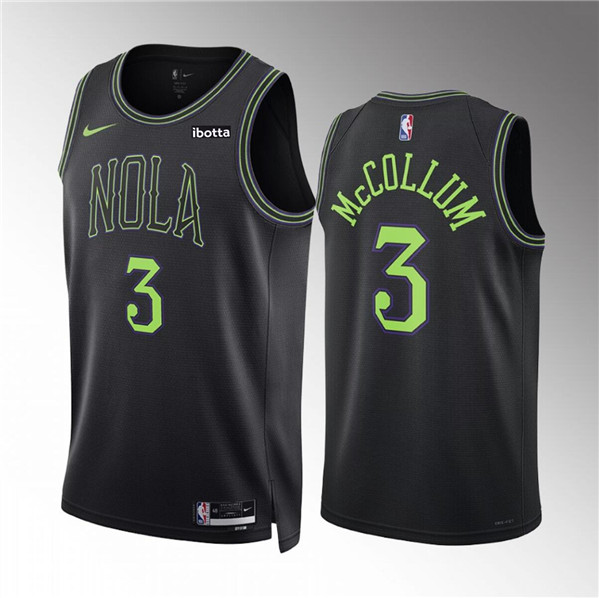 Men's New Orleans Pelicans #3 CJ McCollum Black 2023/24 City Edition Stitched Basketball Jersey