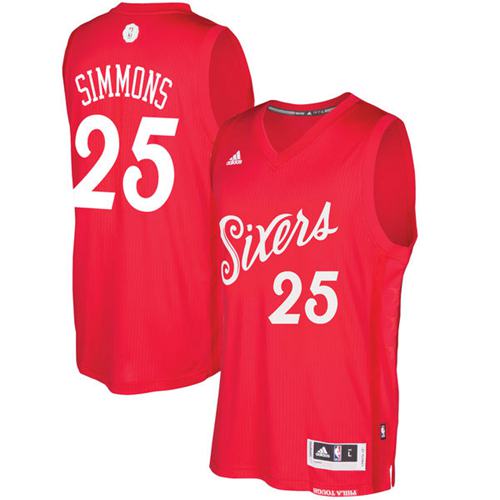 76ers #25 Ben Simmons Red 2016-2017 Christmas Day Stitched NBA Jersey
