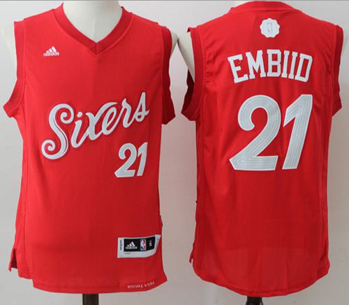 76ers #21 Joel Embiid Red 2016-2017 Christmas Day Stitched NBA Jersey