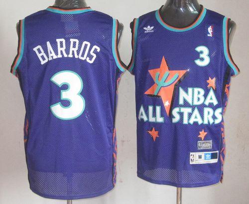 76ers #3 Dana Barros Purple 1995 All Star Throwback Stitched NBA Jersey