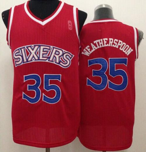 76ers #35 Clarence Weatherspoon Red Throwback Stitched NBA Jersey