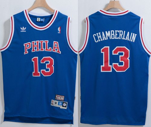 76ers #13 Wilt Chamberlain Blue Throwback Stitched NBA Jersey