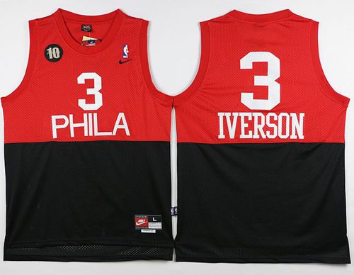 76ers #3 Allen Iverson Black/Red Nike Throwback Stitched NBA Jersey