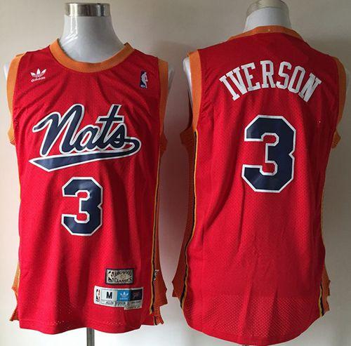 76ers #3 Allen Iverson "Nats" Throwback Red Stitched NBA Jersey