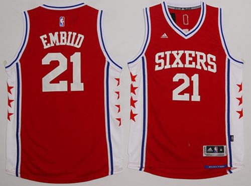Revolution 30 76ers #21 Joel Embiid Red Stitched NBA Jersey