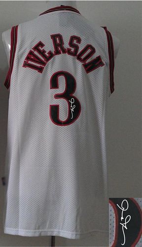 Revolution 30 Autographed 76ers #3 Allen Iverson White Stitched NBA Jersey