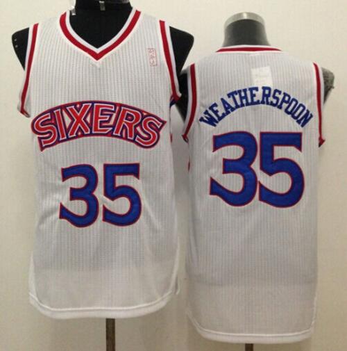 76ers #35 Clarence Weatherspoon White Throwback Stitched NBA Jersey