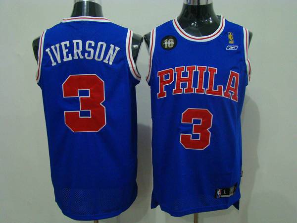 76ers #3 Allen Iverson Blue Reebok 10TH Throwback Stitched NBA Jersey