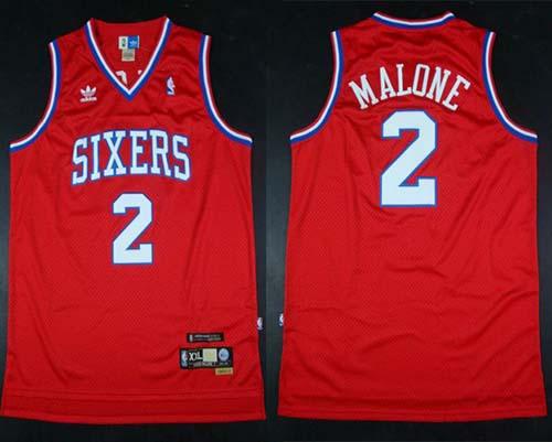 Throwback 76ers #2 Malone Red Stitched NBA Jersey