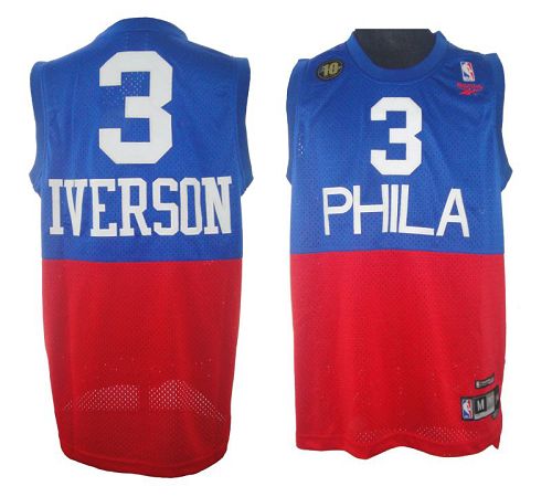 76ers #3 Allen Iverson Red/Blue Reebok 10TH Throwback Stitched NBA Jersey