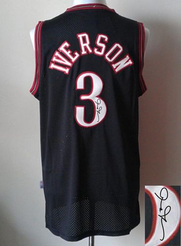 Revolution 30 Autographed 76ers #3 Allen Iverson Black Stitched NBA Jersey