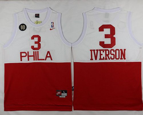 76ers #3 Allen Iverson White/Red Nike Throwback Stitched NBA Jersey