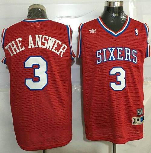 76ers #3 Allen Iverson Red Throwback "The Answer" Stitched NBA Jersey