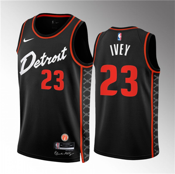 Men's Detroit Pistons #23 Jaden Ivey Black 2023/24 City Edition Stitched Basketball Jersey