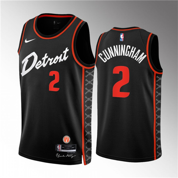 Men's Detroit Pistons #2 Cade Cunningham Black 2023/24 City Edition Stitched Basketball Jersey