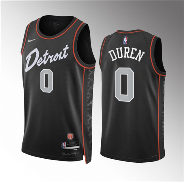 Men's Detroit Pistons #0 Jalen Duren Black 2023-24 City Edition Stitched Basketball Jersey