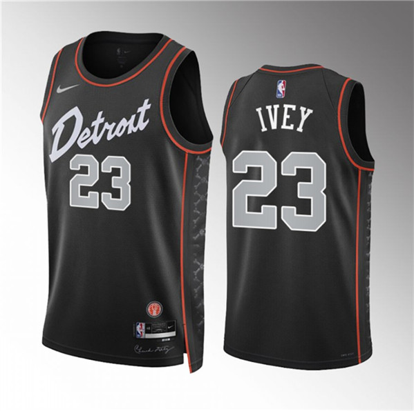 Men's Detroit Pistons #23 Jaden Ivey Black 2023-24 City Edition Stitched Basketball Jersey