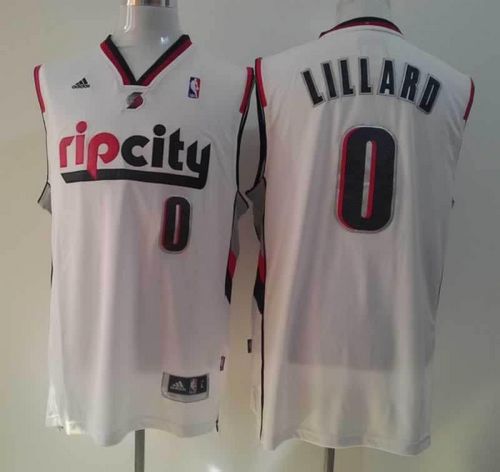 Blazers #0 Damian Lillard White Throwback Stitched NBA Jersey