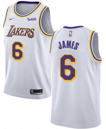 Men's Los Angeles Lakers #6 LeBron James White Stitched NBA Jersey