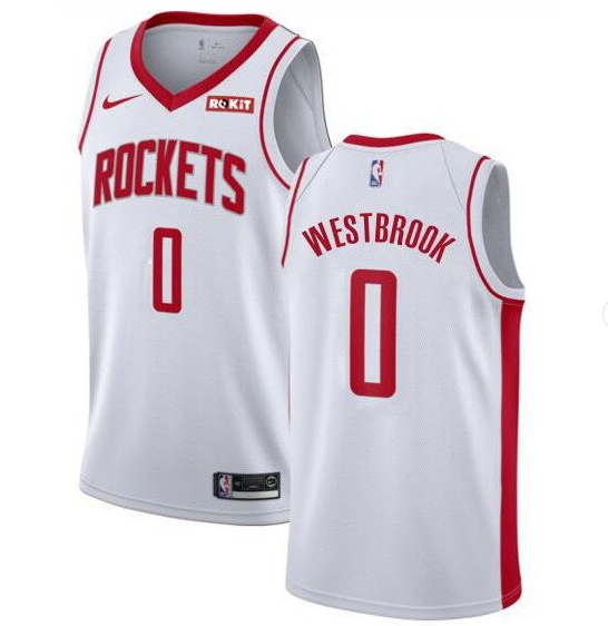 Men's Houston Rockets #0 Russell Westbrook White Stitched NBA Jersey