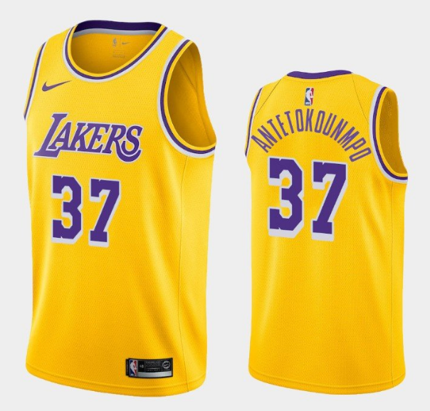 Men's Los Angeles Lakers #37 Kostas Antetokounmpo Yellow Stitched NBA Jersey