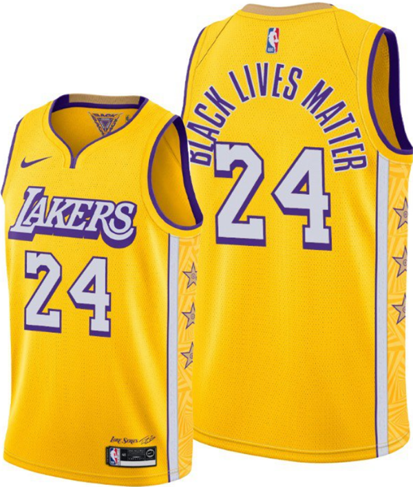Men's Los Angeles Lakers Gold # 24 Black Lives Matter Kobe Bryant Stitched NBA Jersey
