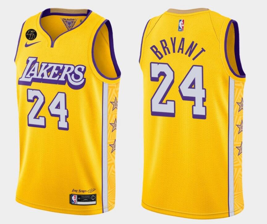 Men's Los Angeles Lakers Yellow # 24 Kobe Bryant City Editon Stitched NBA Jersey