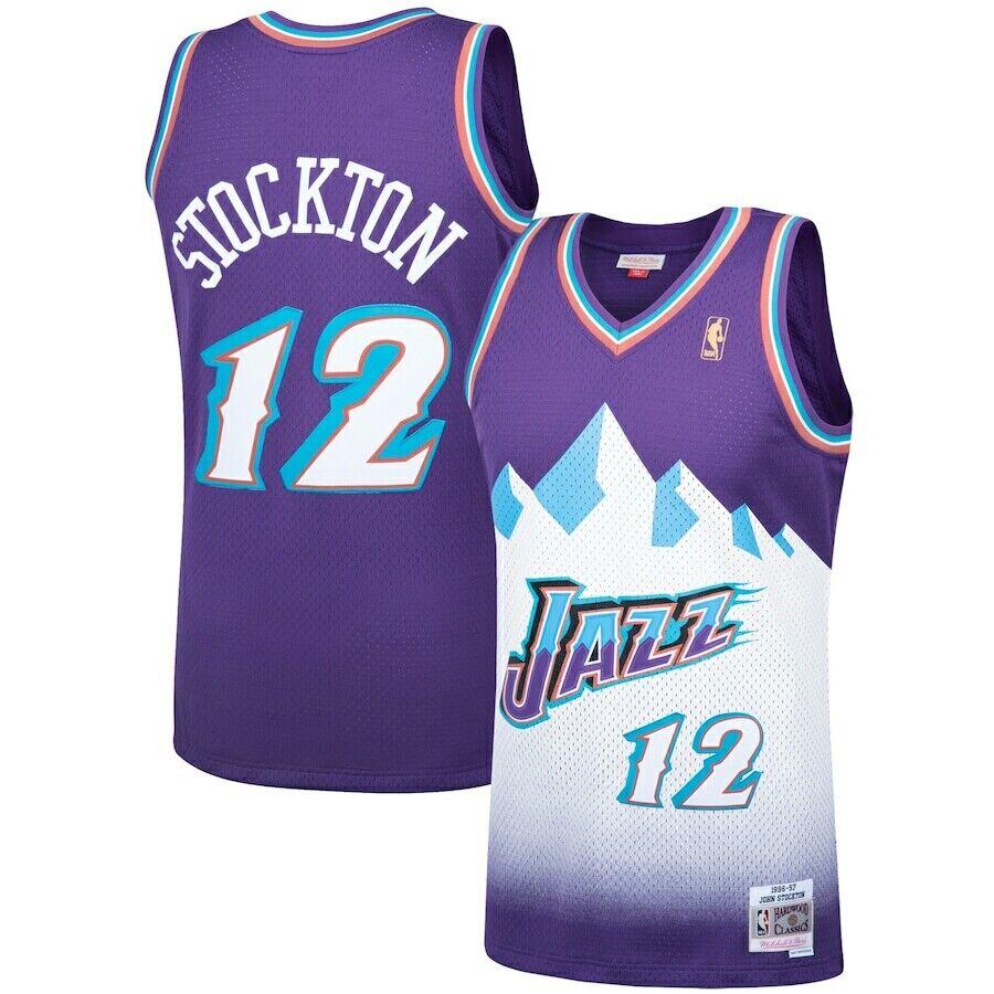 Men's Utah Jazz #12 John Stockton Purple 1996-97 Hardwood Classic Stitched Jersey