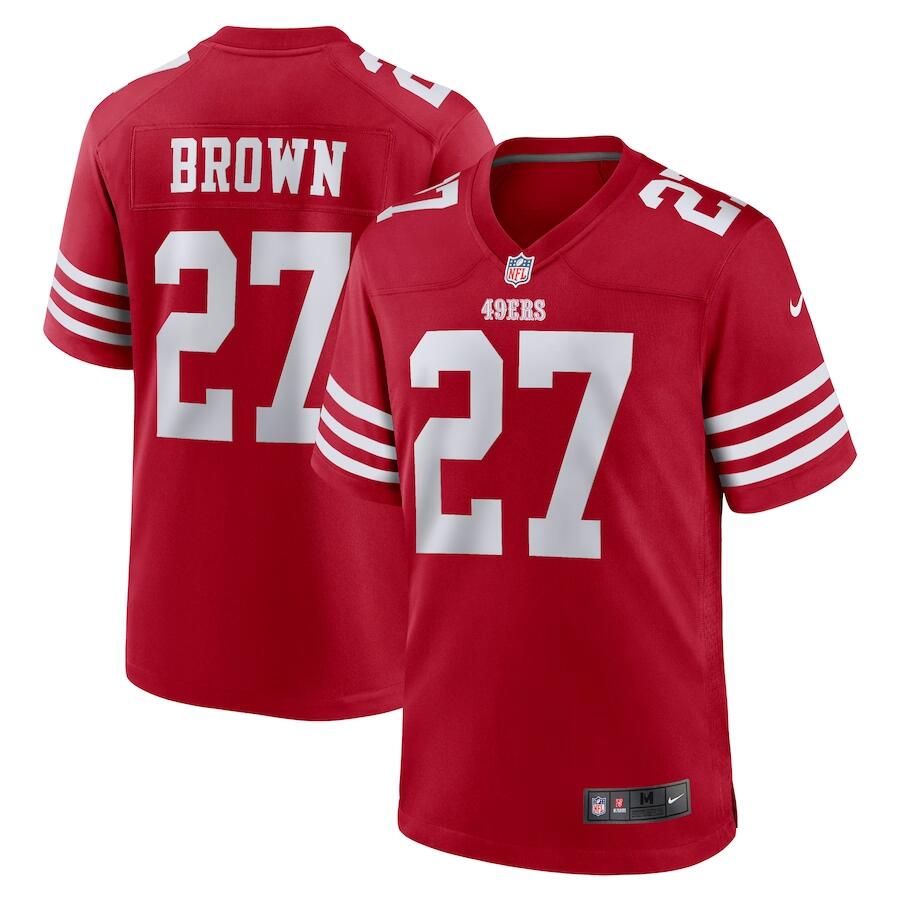 Men's San Francisco 49ers #27 Ji'Ayir Brown Red Game Football Stitched Jersey