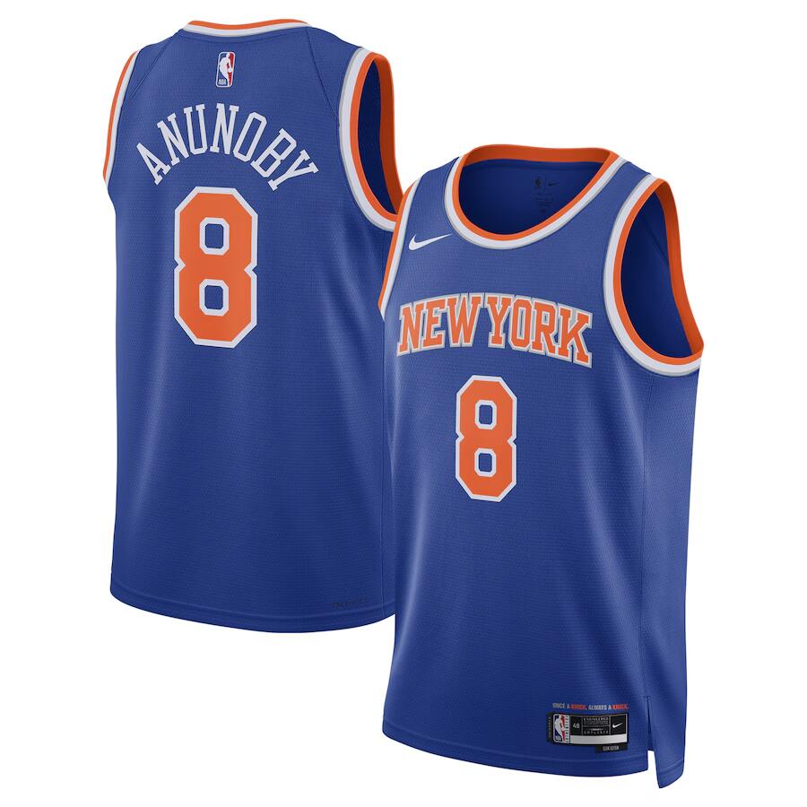 Men's New York Knicks #8 OG Anunoby Blue Icon Edition Swingman Stitched Basketball Jersey