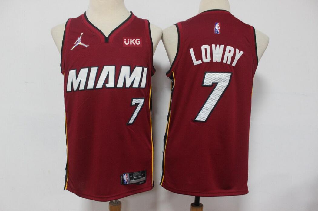 Men's Miami Heat #7 Kyle Lowry Red With UKG Patch Stitched NBA Jersey