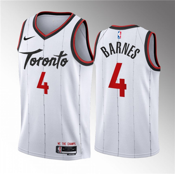 Men's Toronto Raptors #4 Scottie Barnes White 2023/24 Association Edition Stitched Basketball Jersey